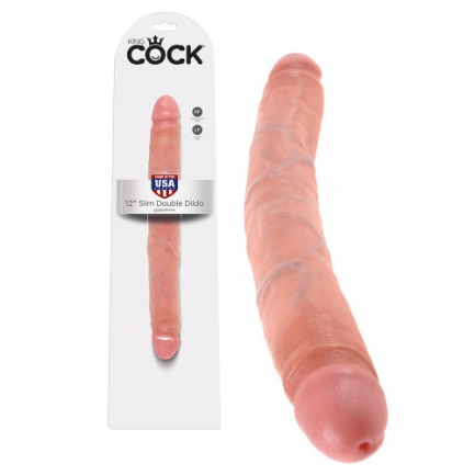 Dildo Duplo Realístico Slim King Cock 12' - 30,5 cm Branco
