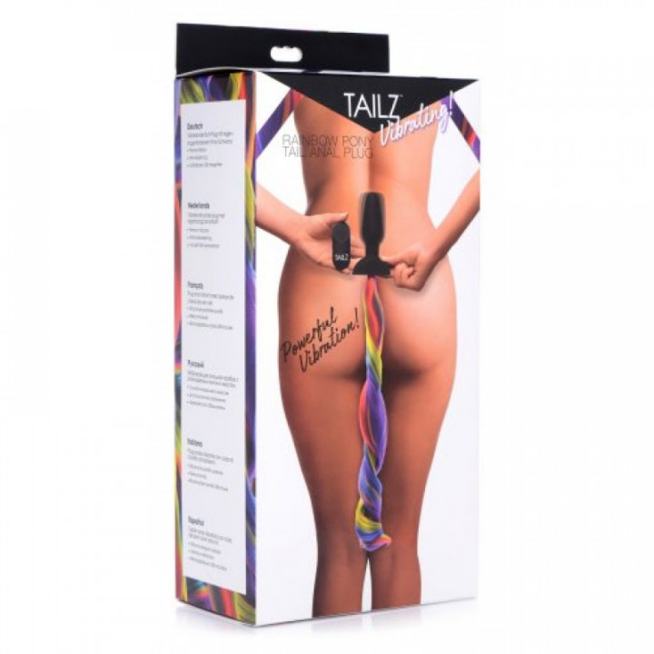 Plug Anal Vibratório Com Comando - Cauda de Cavalo Arco Iris