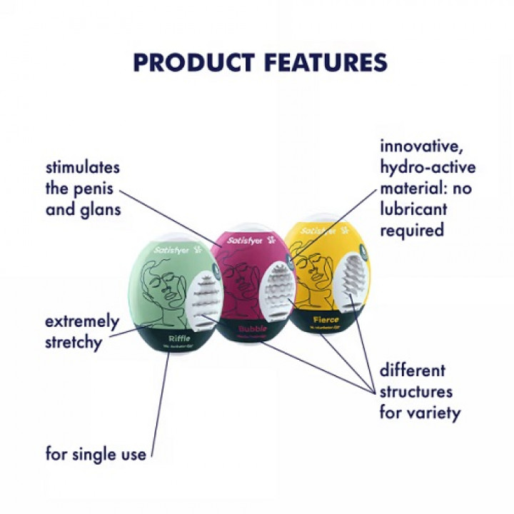 Satisfyer Masturbator Eggs - Riffle + Bubble + Fierce