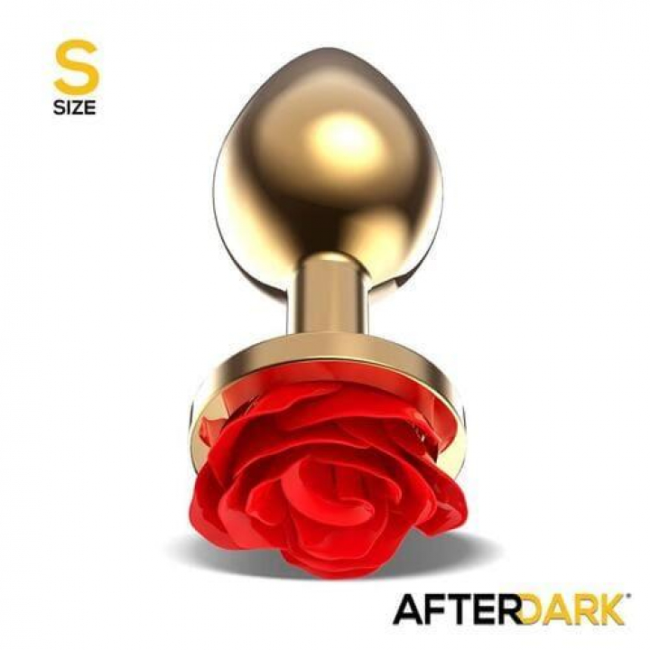 Plug Anal em Metal Dourado Afterdark com Rosa Vermelha - S
