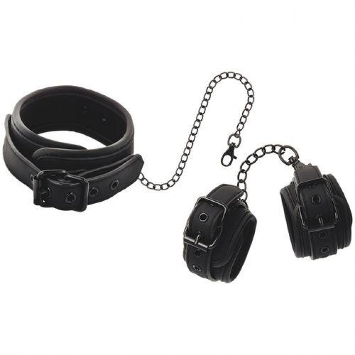 Algemas e Coleira Fetish Submissive - Bound Neck to Wrist Restraints